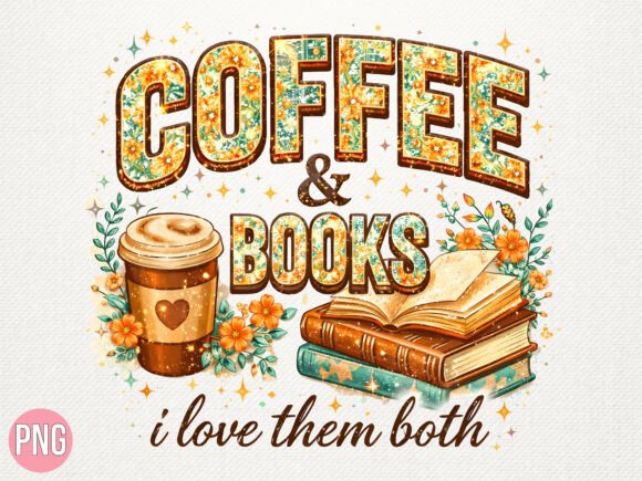 Download Coffee and Books Floral Design PNG - Sign Collection