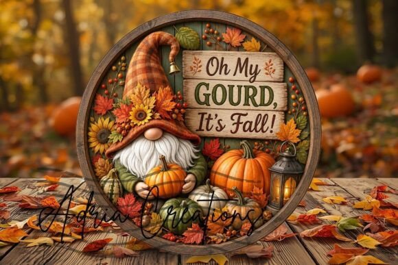Download Gnome Fall Round Sign, Autumn Wreath Png - Sign Collection