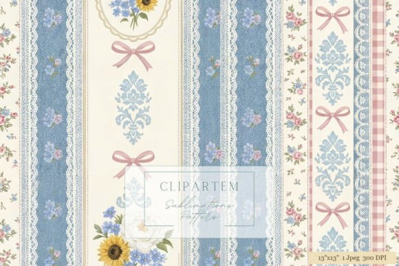 Download Denim Lace Floral Stripe Pattern Design - Sign Collection