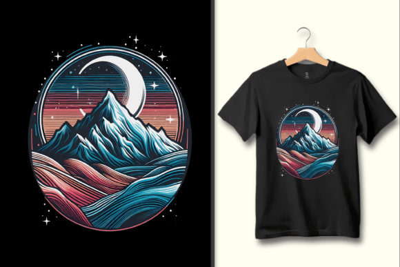 Download Retro Mountain Nightscape Circle Design - Sign Collection