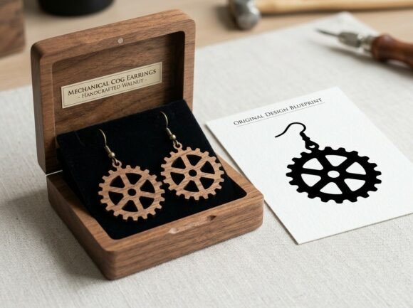 Download Gear Wheel Earring Laser Cut Design - Sign Collection