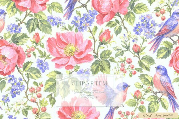 Download Bluebird Peony Floral Pattern Design - Sign Collection