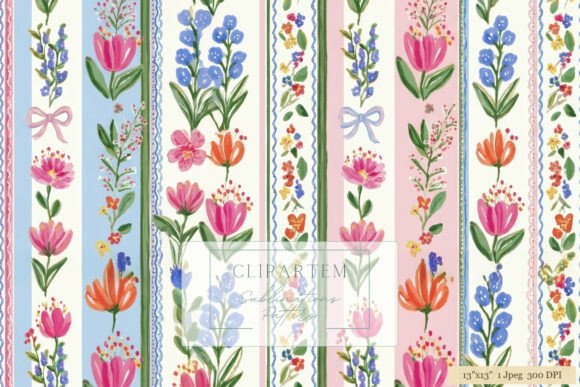 Download Floral Stripe Watercolor Pattern Design - Sign Collection