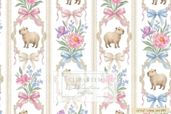 Download Capybara Floral Bow Pattern Design - Sign Collection