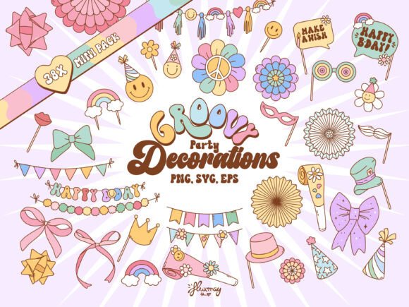 Download Groovy Retro Party Decoration Design Set - Sign Collection
